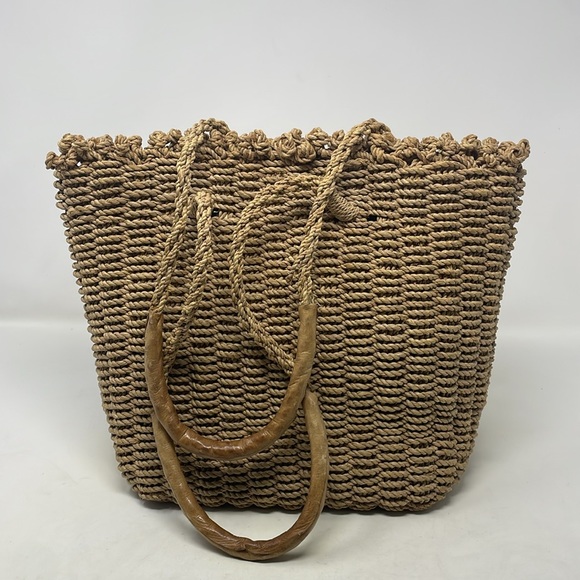 Bags Vintage Straw Tote Leather Handles Poshmark